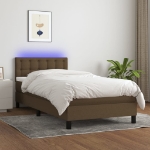 Letto a Molle Materasso e LED Marrone Scuro 100x200 cm Tessuto