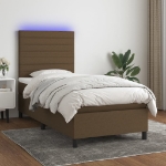 Letto a Molle Materasso e LED Marrone Scuro 100x200 cm Tessuto