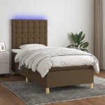 Letto a Molle Materasso e LED Marrone Scuro 100x200 cm Tessuto