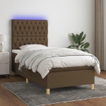 Letto a Molle Materasso e LED Marrone Scuro 100x200 cm Tessuto