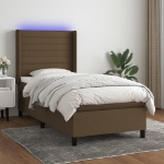 Letto a Molle Materasso e LED Marrone Scuro 100x200 cm Tessuto