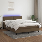 Letto a Molle Materasso e LED Marrone Scuro 140x200 cm Tessuto