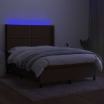 Letto a Molle Materasso e LED Marrone Scuro 140x200 cm Tessuto