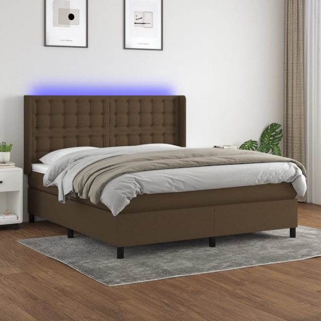 Letto a Molle Materasso e LED Marrone Scuro 160x200 cm Tessuto