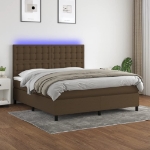 Letto a Molle Materasso e LED Marrone Scuro 160x200 cm Tessuto