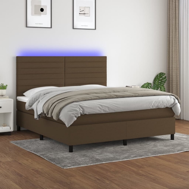 Letto a Molle Materasso e LED Marrone Scuro 160x200 cm Tessuto