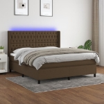 Letto a Molle Materasso e LED Marrone Scuro 160x200 cm Tessuto