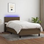 Letto a Molle Materasso e LED Marrone Scuro 80x200cm in Tessuto