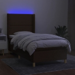 Letto a Molle Materasso e LED Marrone Scuro 80x200cm in Tessuto