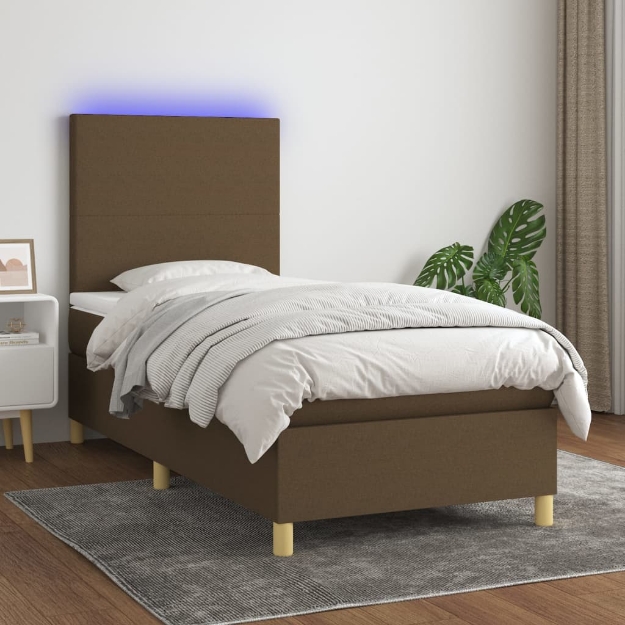 Letto a Molle Materasso e LED Marrone Scuro 80x200cm in Tessuto