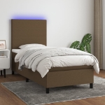 Letto a Molle Materasso e LED Marrone Scuro 80x200cm in Tessuto