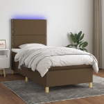 Letto a Molle Materasso e LED Marrone Scuro 80x200cm in Tessuto