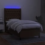 Letto a Molle Materasso e LED Marrone Scuro 80x200cm in Tessuto