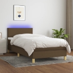 Letto a Molle Materasso e LED Marrone Scuro 80x200cm in Tessuto