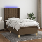 Letto a Molle Materasso e LED Marrone Scuro 90x190cm in Tessuto