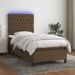 Letto a Molle Materasso e LED Marrone Scuro 90x190cm in Tessuto