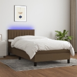 Letto a Molle Materasso e LED Marrone Scuro 90x190cm in Tessuto