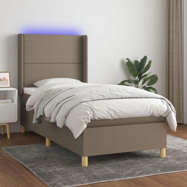 Letto a Molle Materasso e LED Marrone Scuro 90x200cm in Tessuto