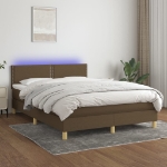 Letto a Molle Materasso e LED MarroneScuro 140x190cm in Tessuto