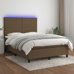 Letto a Molle Materasso e LED MarroneScuro 140x190cm in Tessuto