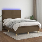 Letto a Molle Materasso e LED MarroneScuro 140x190cm in Tessuto