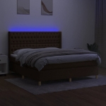 Letto a Molle Materasso e LED MarroneScuro 180x200cm in Tessuto