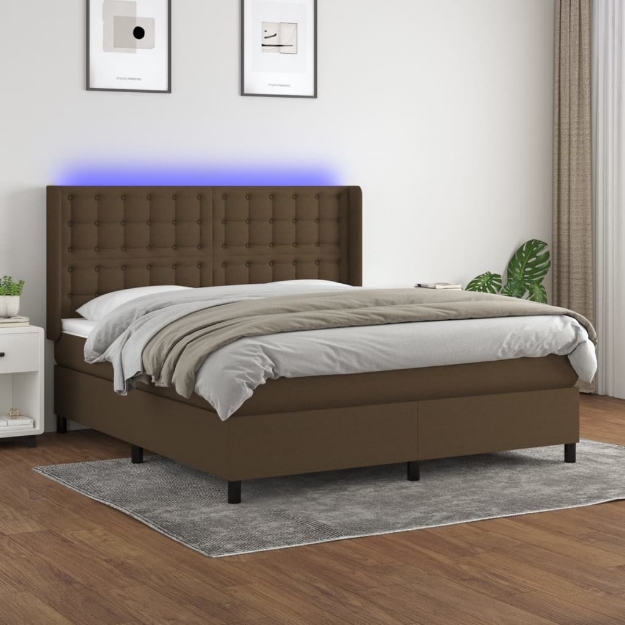 Letto a Molle Materasso e LED MarroneScuro 180x200cm in Tessuto