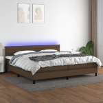 Letto a Molle Materasso e LED MarroneScuro 200x200cm in Tessuto