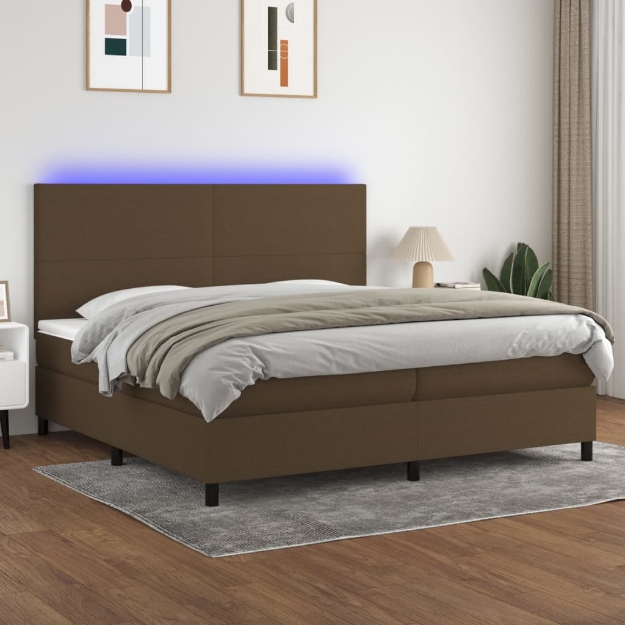 Letto a Molle Materasso e LED Marronescuro 200x200cm in Tessuto