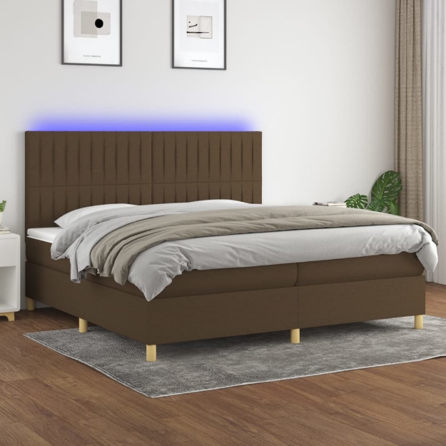 Letto a Molle Materasso e LED Marronescuro 200x200cm in Tessuto