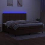 Letto a Molle Materasso e LED Marronescuro 200x200cm in Tessuto