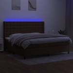 Letto a Molle Materasso e LED MarroneScuro 200x200cm in Tessuto