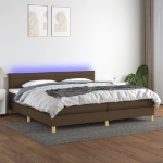 Letto a Molle Materasso e LED Marronescuro 200x200cm in Tessuto