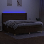 Letto a Molle Materasso e LED MarroneScuro 200x200cm in Tessuto