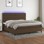 Letto a Molle Materasso e LED Marronescuro 200x200cm in Tessuto