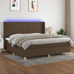 Letto a Molle Materasso e LED MarroneScuro 200x200cm in Tessuto