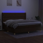 Letto a Molle Materasso e LED Marronescuro 200x200cm in Tessuto