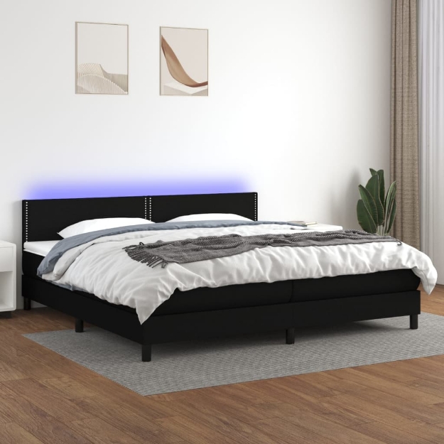 Letto a Molle Materasso e LED Nero 200x200cm in Tessuto