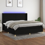 Letto a Molle Materasso e LED Nero 200x200cm in Tessuto