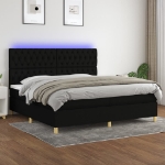 Letto a Molle Materasso e LED Nero 200x200cm in Tessuto