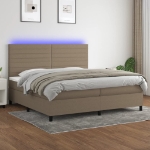 Letto a Molle Materasso e LED tortora 200x200cm in Tessuto