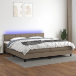 Letto a Molle Materasso e LED tortora 200x200cm in Tessuto