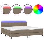 Letto a Molle Materasso e LED tortora 200x200cm in Tessuto