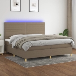 Letto a Molle Materasso e LED tortora 200x200cm in Tessuto