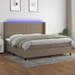 Letto a Molle Materasso e LED tortora 200x200cm in Tessuto