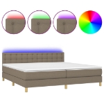 Letto a Molle Materasso e LED tortora 200x200cm in Tessuto