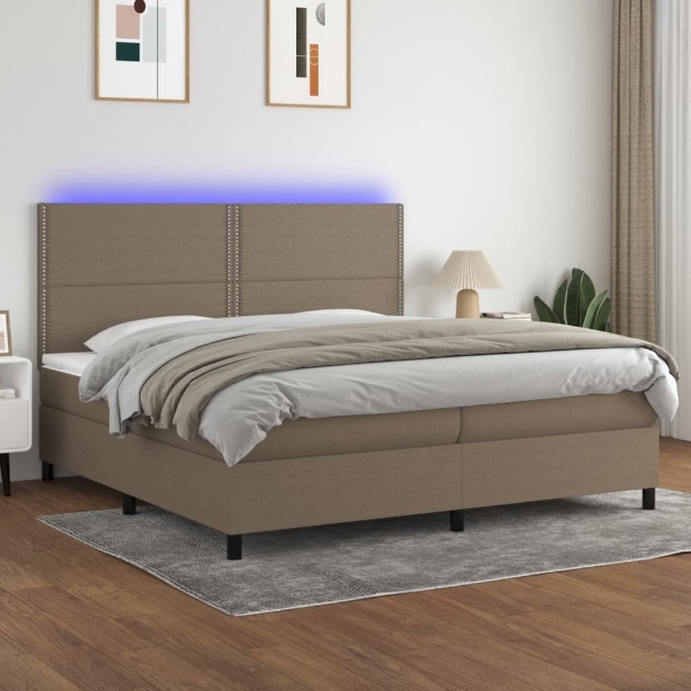 Letto a Molle Materasso e LED tortora 200x200cm in Tessuto