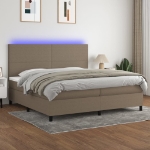 Letto a Molle Materasso e LED tortora 200x200cm in Tessuto