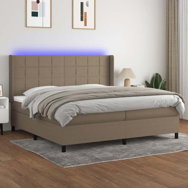 Letto a Molle Materasso e LED tortora 200x200cm in Tessuto