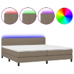 Letto a Molle Materasso e LED tortora 200x200cm in Tessuto